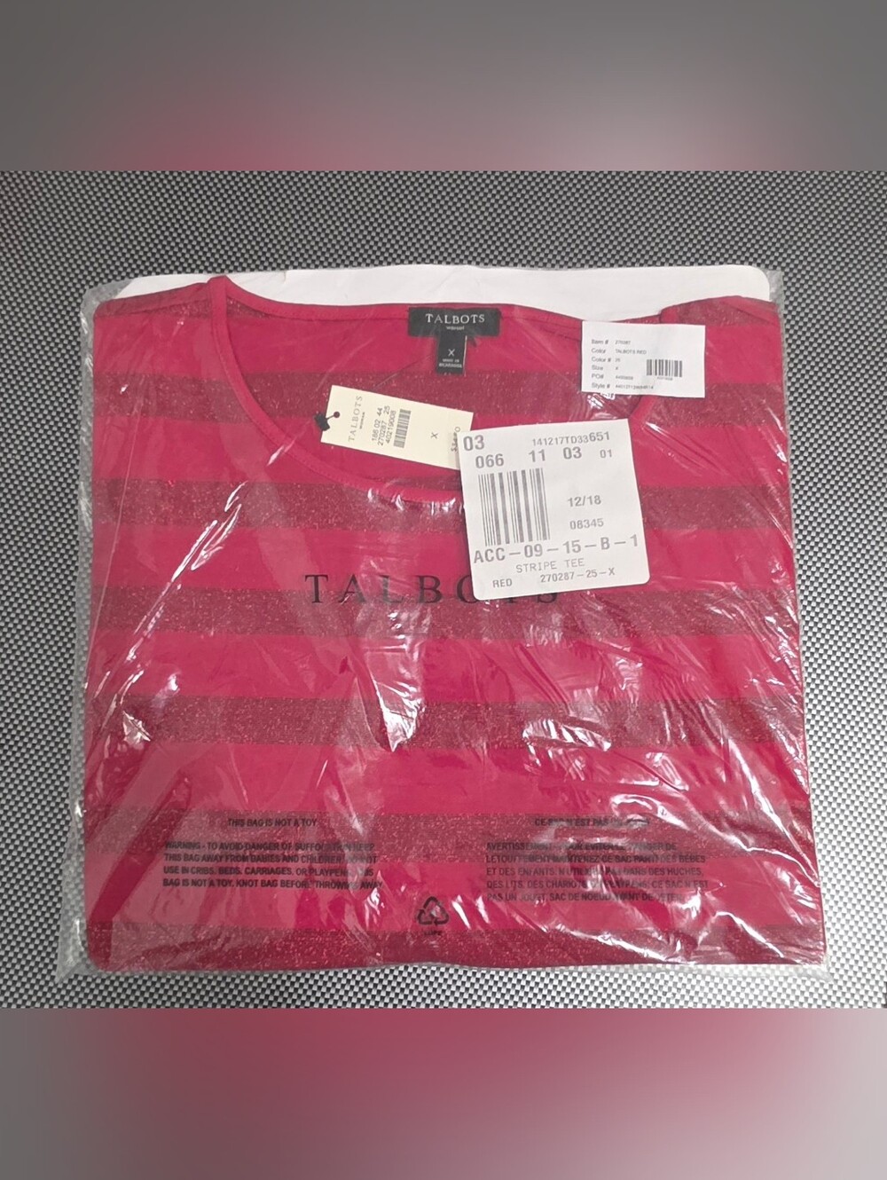 NWT Talbots Woman Striped Shimmer Tee Top Red Burgundy Plus Size X New Sealed